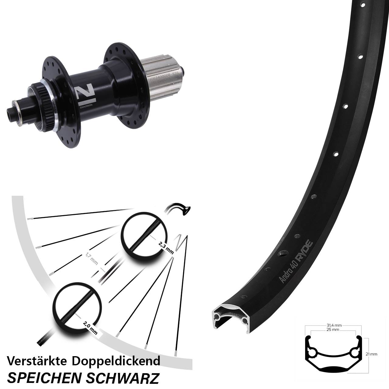 Centerlock Hinterrad QR 26 Zoll Ryde Andra 40 Disc Novatec D042 8-12 fach HG