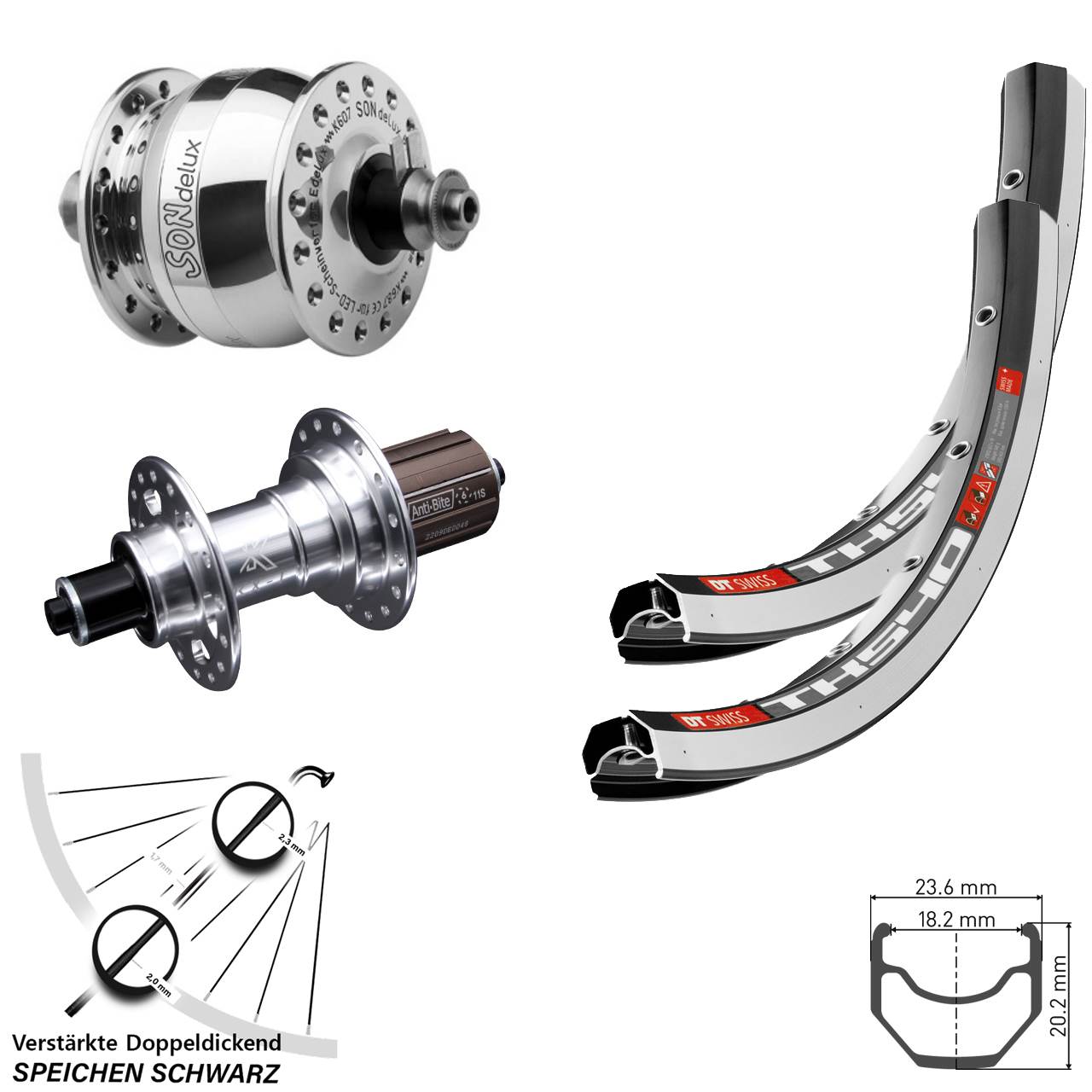 DT Swiss TK540 KX-T SON delux 28 Zoll Laufradsatz für Schnellspanner 8-12 fach