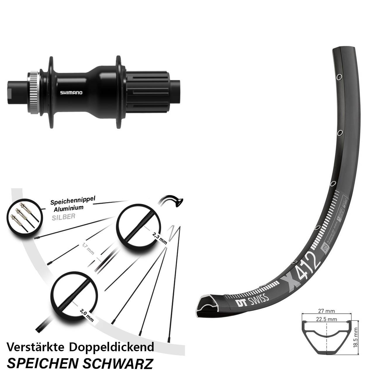 Hinterrad Centerlock 28-29 Zoll DT Swiss X412 Shimano FH-TC500 11-12 fach HG 12x142
