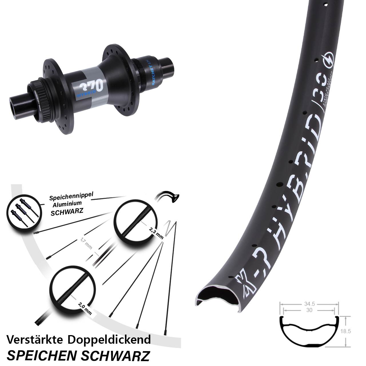 Centerlock Hinterrad 29 Zoll KX-R Hybrid 30 DT Swiss Hybrid 370 XD 12x148