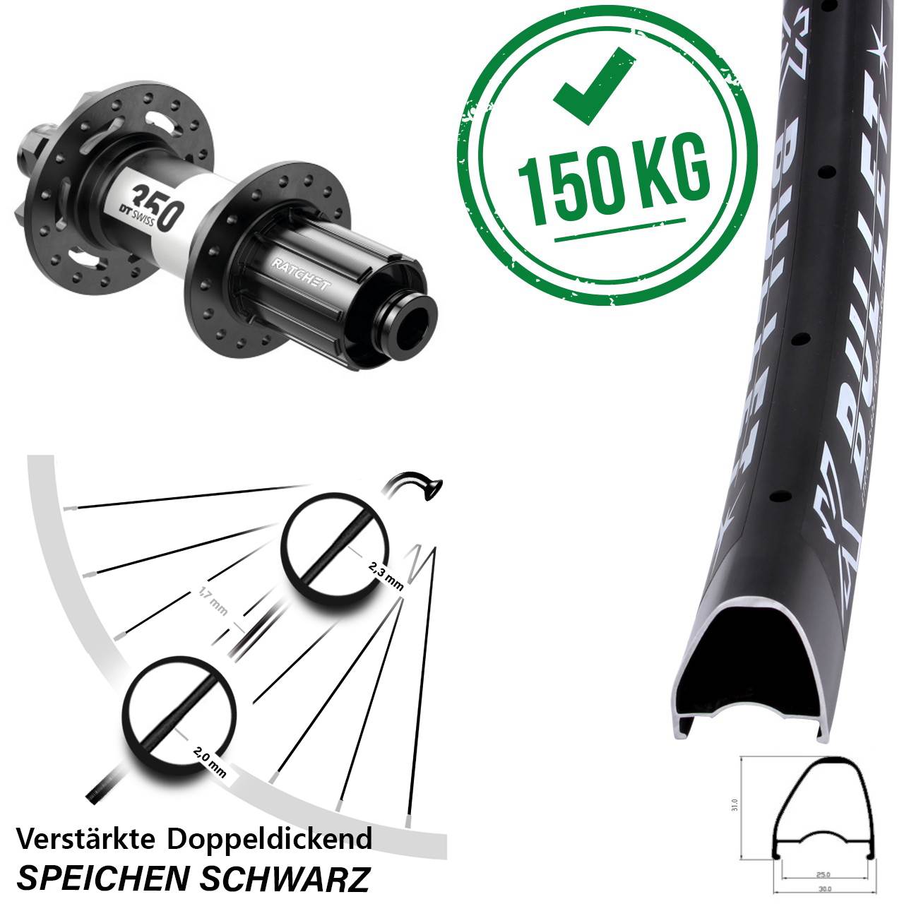 KX Bullet OS DT Swiss 350 28-29 Zoll Disc Laufrad 12x142 8-11 fach