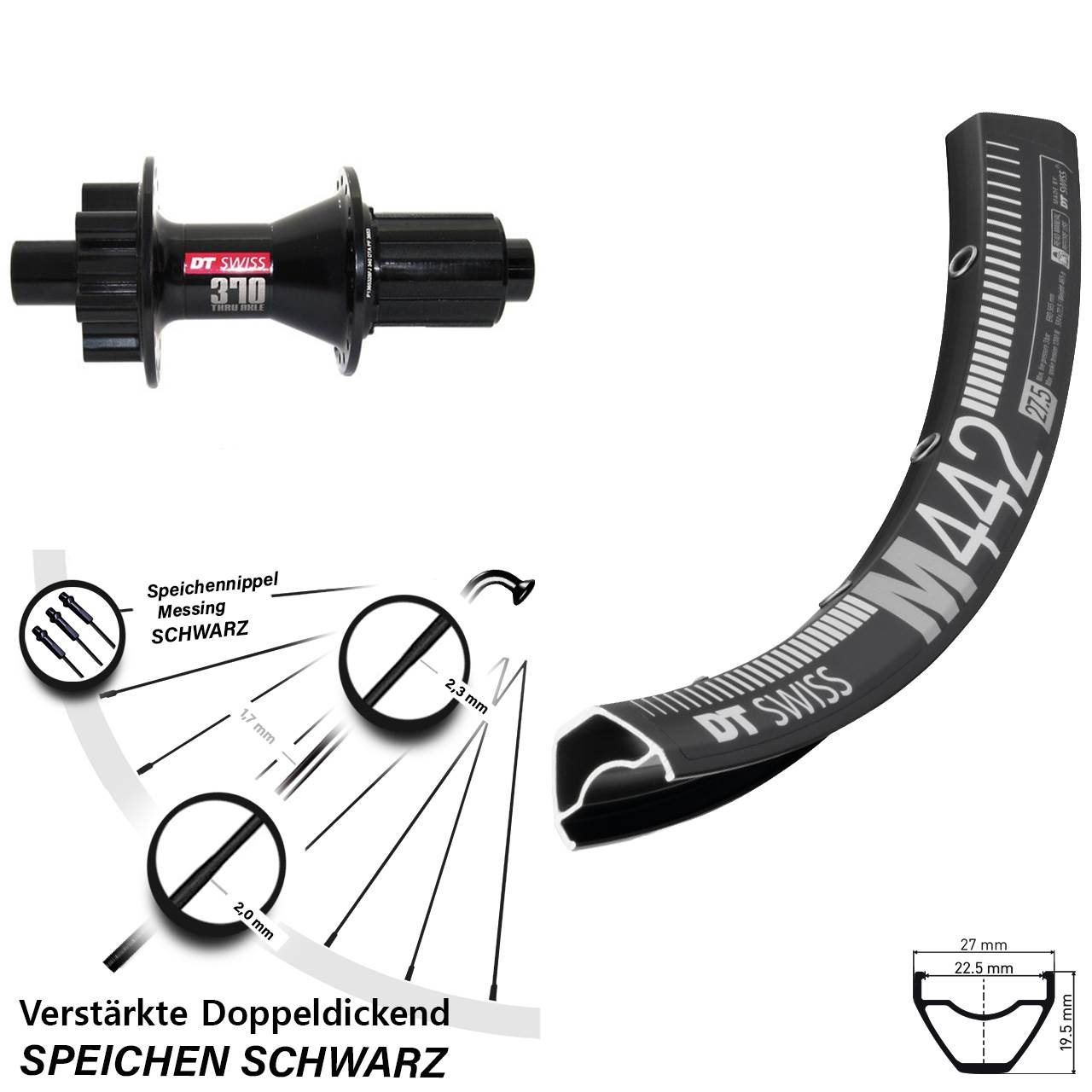 Disc Hinterrad 28 Zoll DT Swiss M 442-370 Hybrid 8-11 fach 12x142