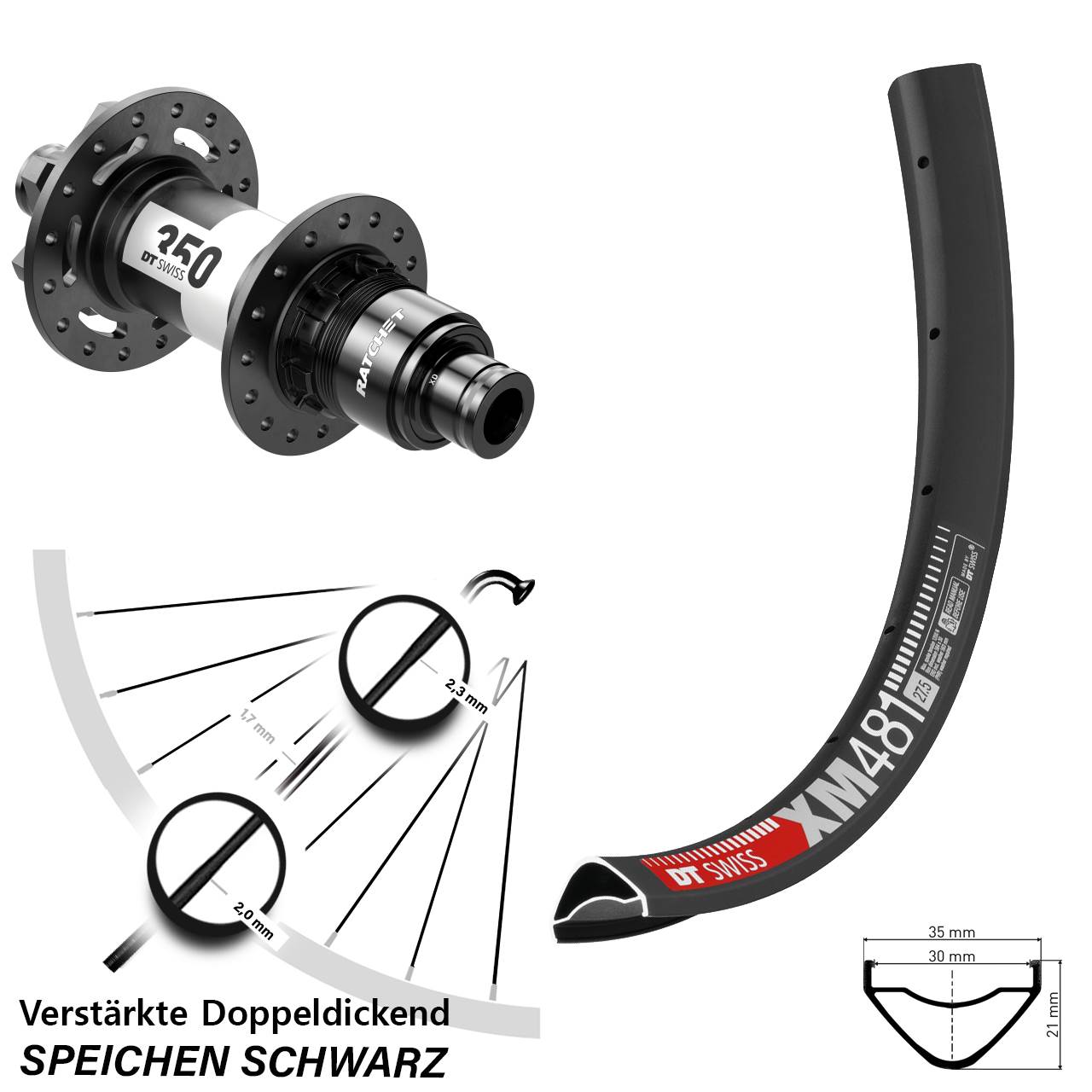 DT Swiss XM481-350 27,5 Zoll Disc Laufrad 12x148 Boost SRAM XD