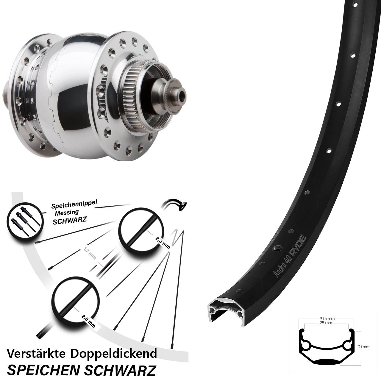 Ryde Andra 40 Disc SON 28 27,5 Zoll Nabendynamolaufrad QR