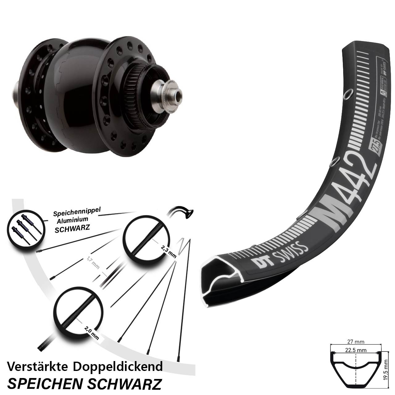 SON 28 DT Swiss M442 28-29 Zoll Disc Laufrad mit Nabendynamo für Schnellspanner