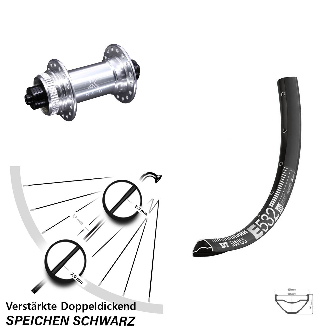 DT Swiss E532 KX-G 29 Zoll Vorderrad Centerlock QR