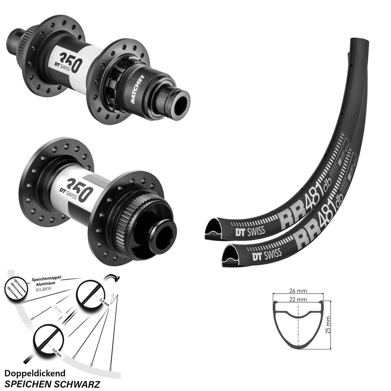 DT Swiss RR481-350 Road 28 Zoll Centerlock Laufradsatz 12x100/142 SRAM XDR