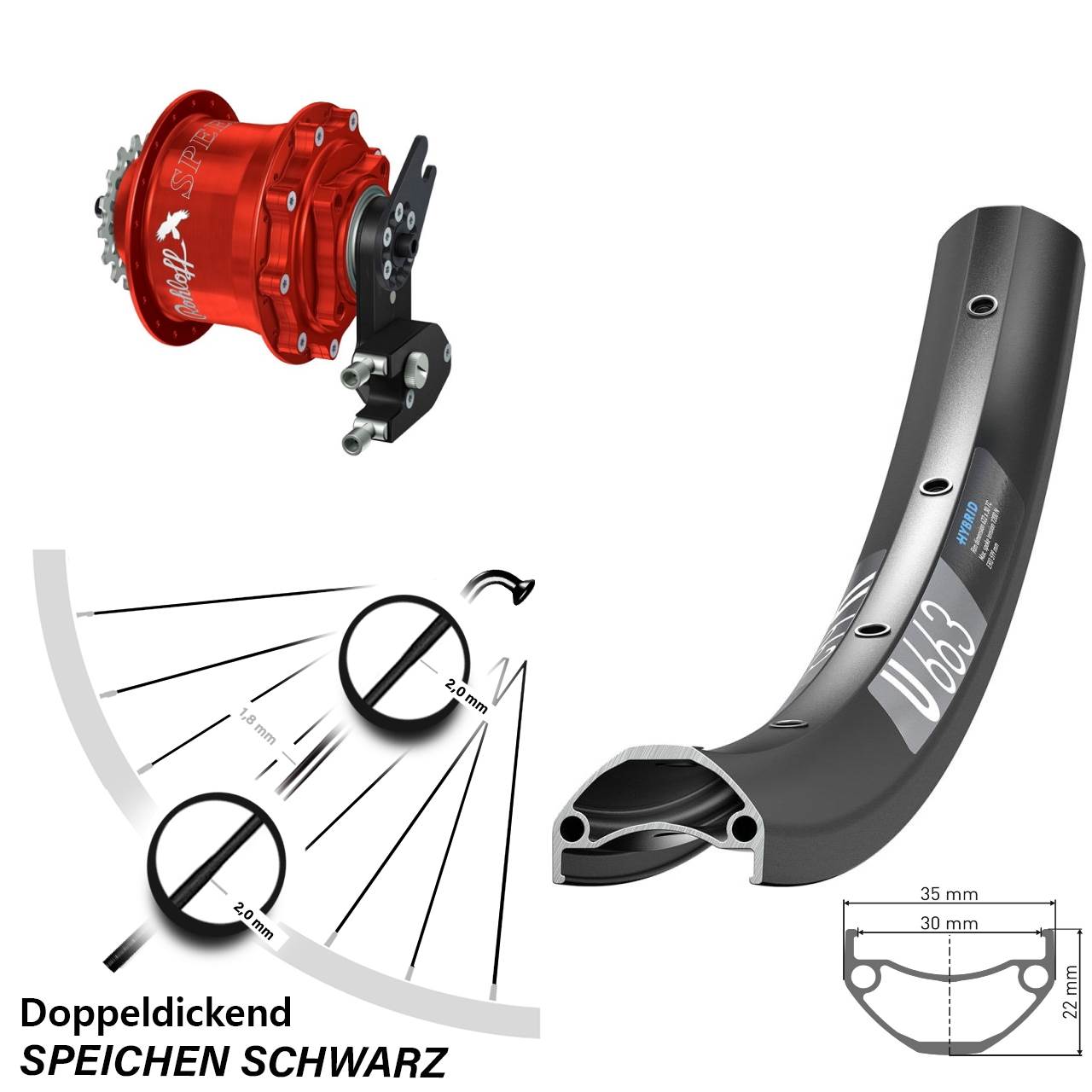 29 Zoll DT Swiss U663 Rohloff 500/14 CC DB OEM2 Tandem rot