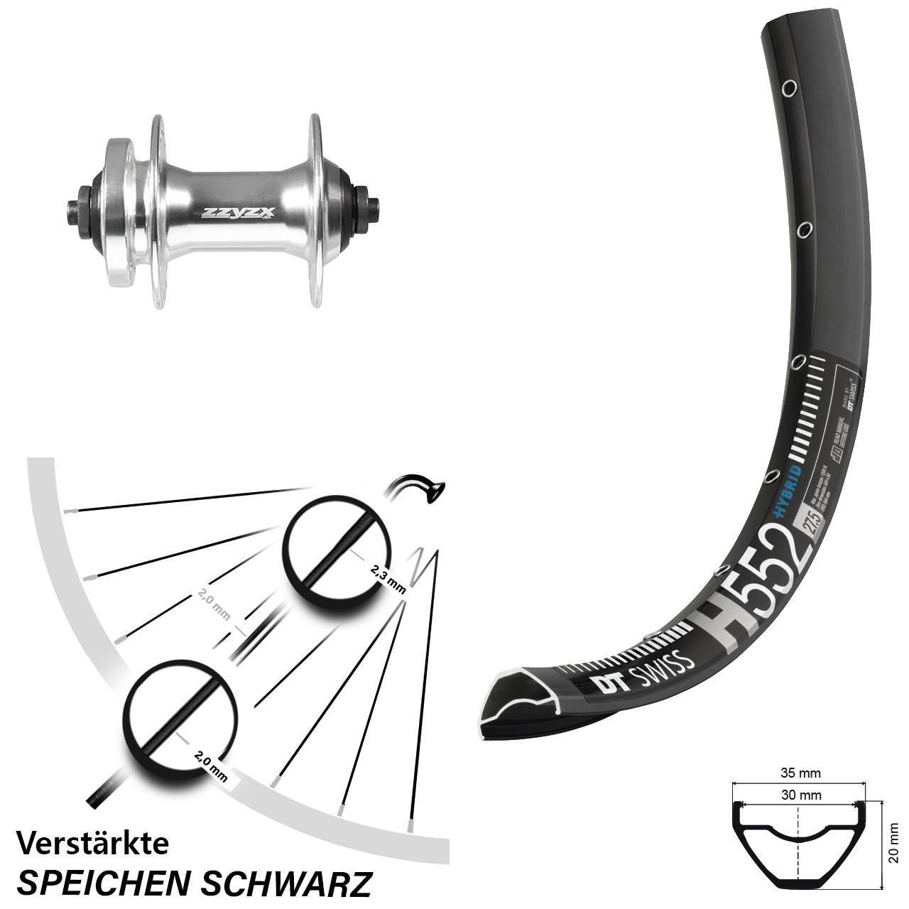 Vorderrad 6-Loch 29 Zoll DT Swiss H 552 Formula DC21 QR