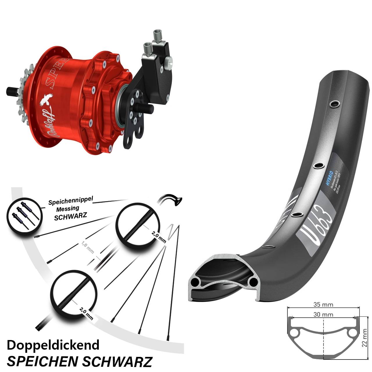 29 Zoll Laufrad DT Swiss U 663 Rohloff Speedhub 500/14 TS DB Tandem rot