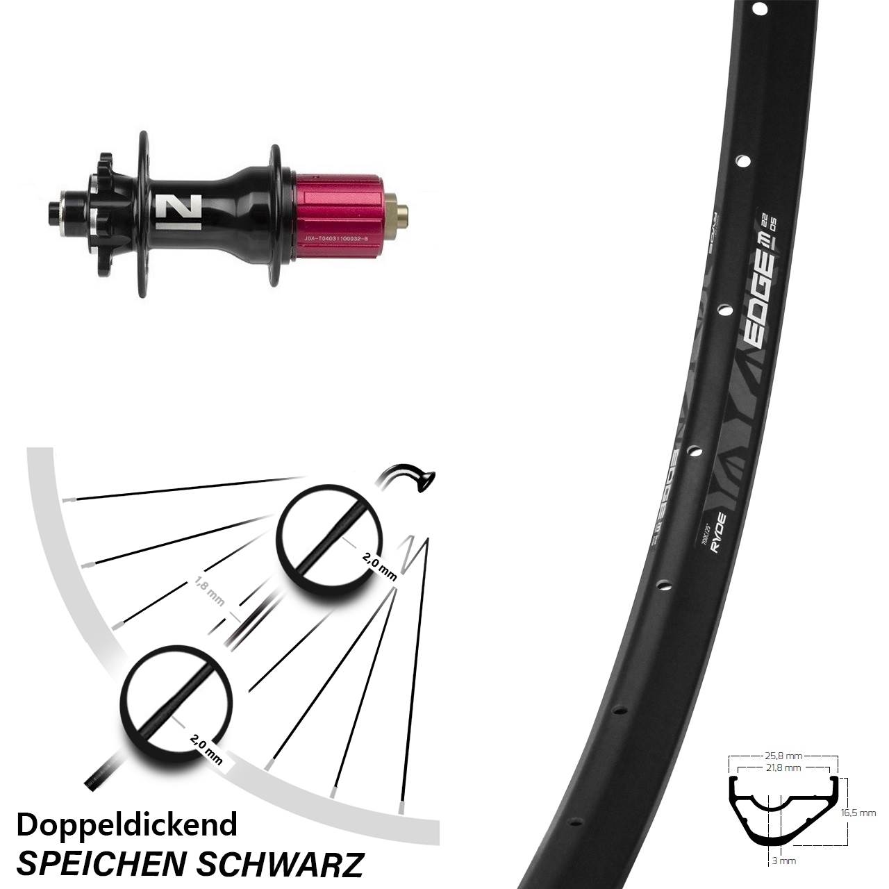 28-29 Zoll Ryde Edge M22 OS Novatec D792 Disc Hinterrad für Schnellspanner 8-12 fach