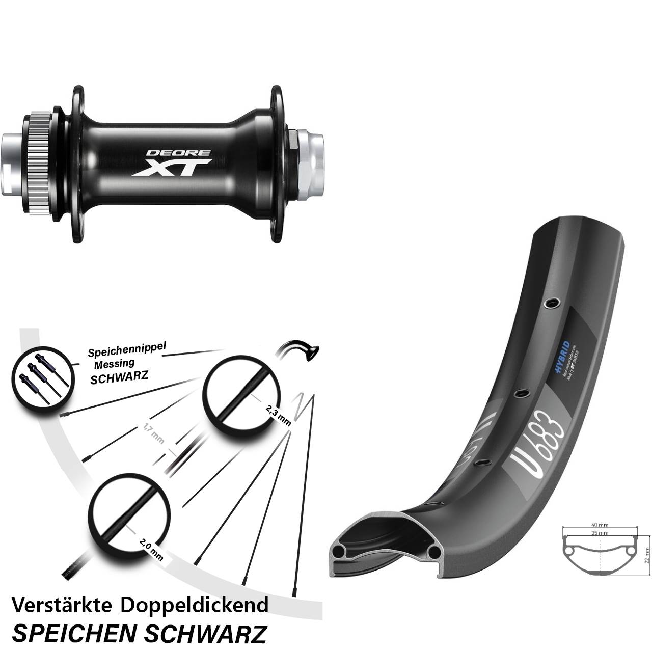 27,5 Zoll DT Swiss U683 Shimano Deore XT Vorderrad Centerlock 15x110 Boost