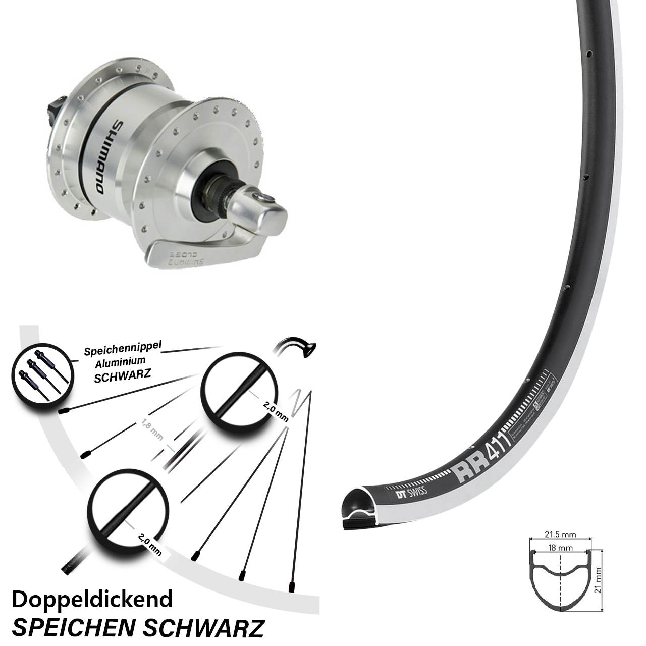 Shimano DH3N72 DT Swiss RR 411 28 Zoll Vorderrad Rennrad