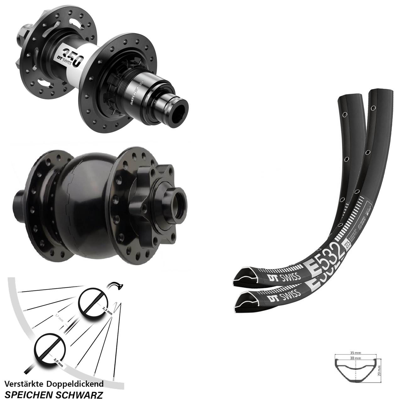 DT Swiss E 532-350 DEG72 SON 28 29 Zoll Laufradsatz 6-Loch 15x110 12x148 XD 11-12 fach
