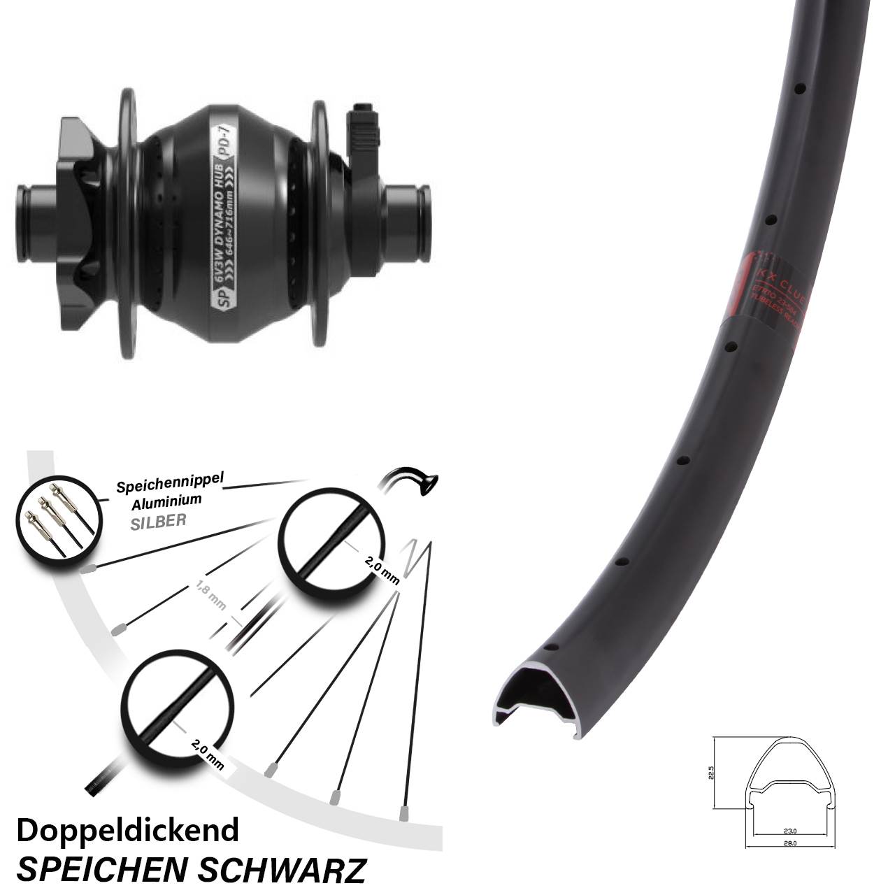 Nabendynamovorderrad 6-Loch 26 Zoll KX Clue Shutter PD-7 12x100