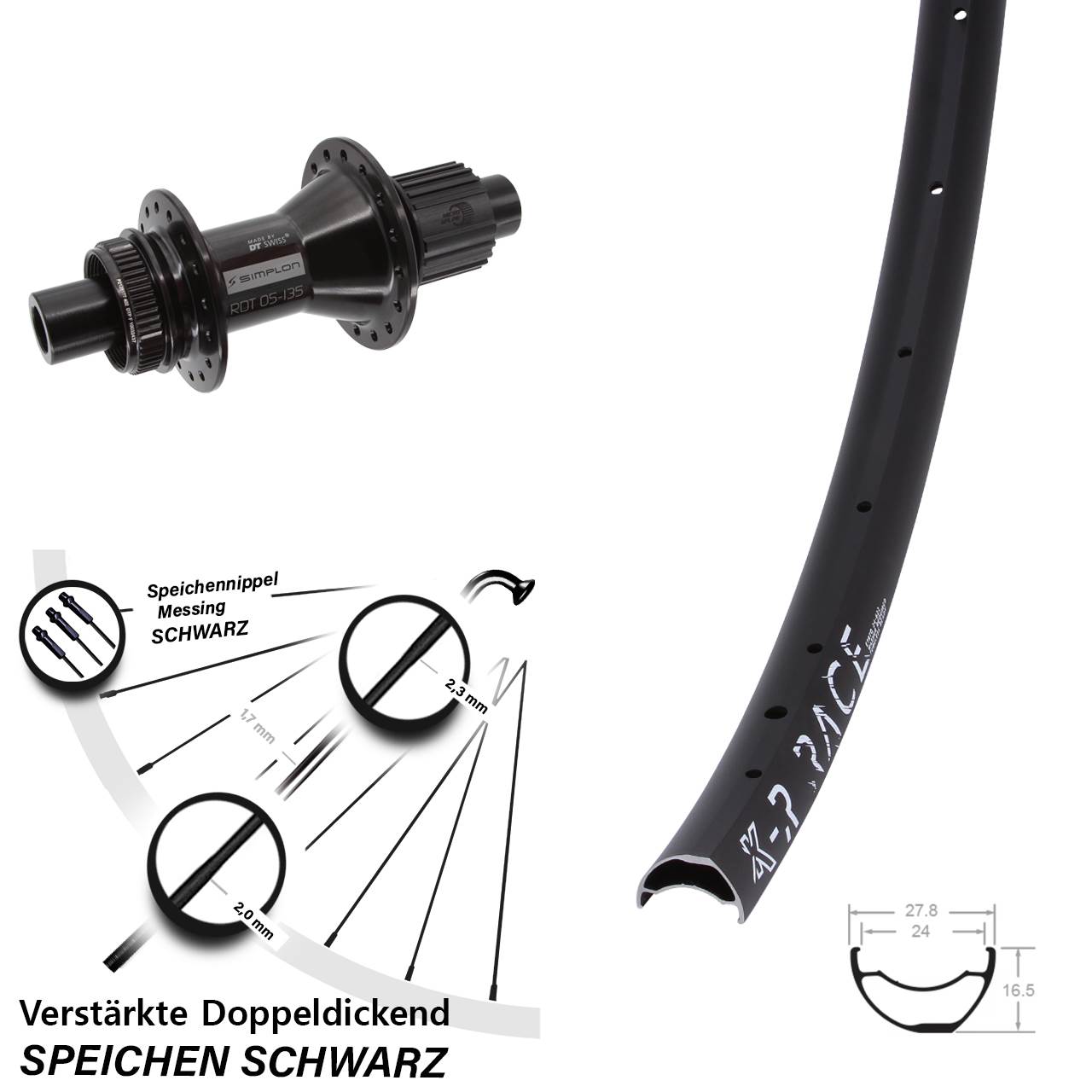Disc Laufrad 28 Zoll KX-R Race DT Swiss 370 Hybrid Shimano Micro Spline 12x142