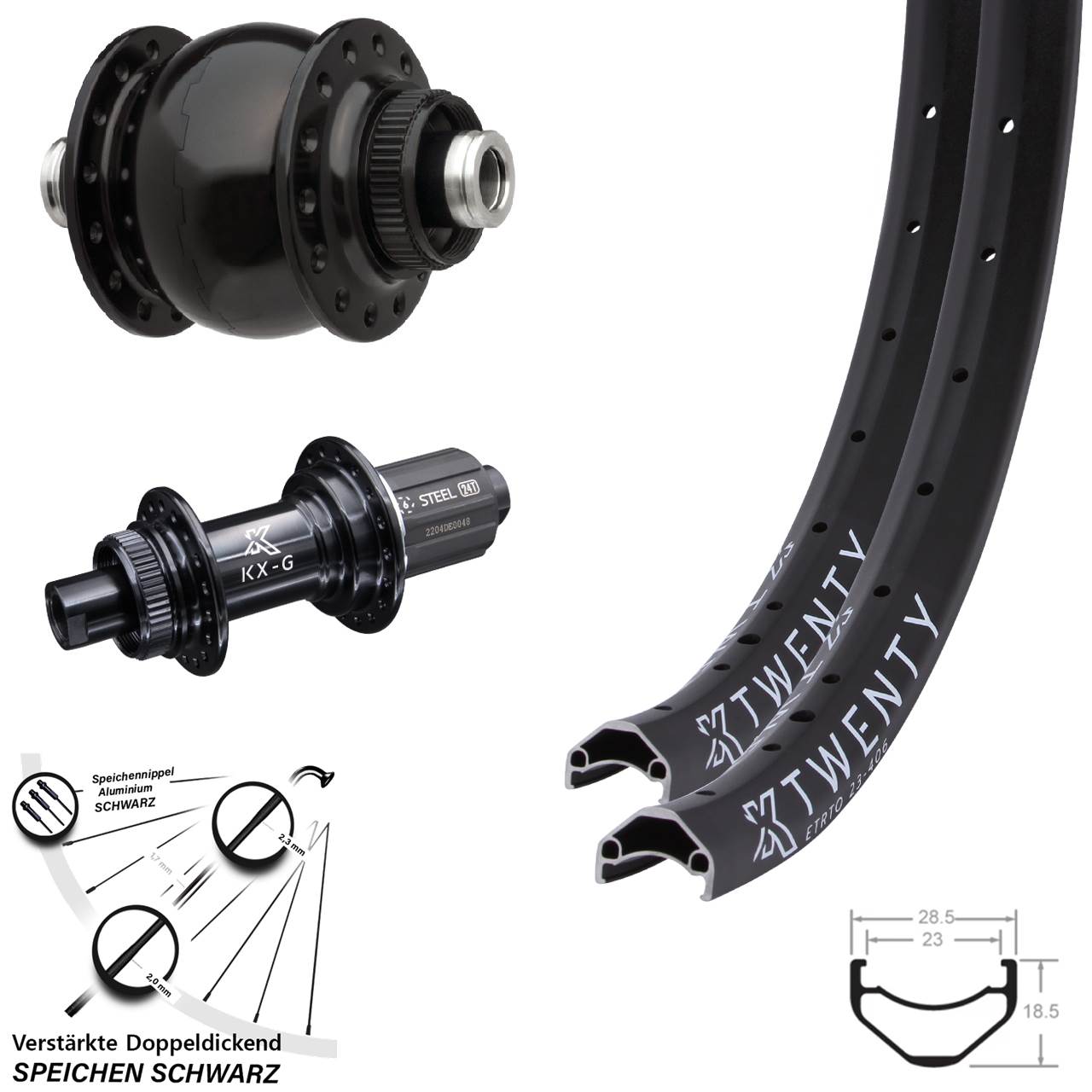 KX-GS Twenty verstärkt SON 28 20 Zoll Centerlock Laufradsatz 12x100/142 8-12 fach