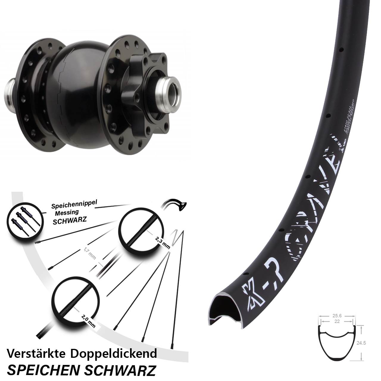 SON 28 Zoll KX-R Gravel Dynamo-Vorderrad 6-Loch 12x110 Boost