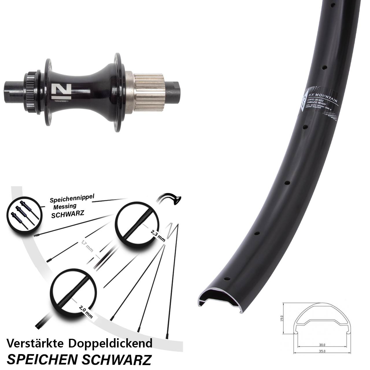 29 Zoll KX Mountain TR Novatec D462SB Disc Laufrad 12x148 Shimano Micro Spline