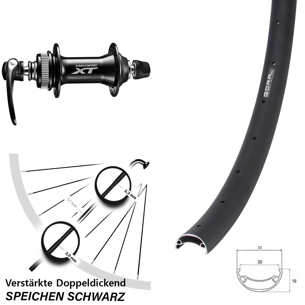 29 Zoll Gora 30 Shimano Deore XT HB-M8000 Disc Laufrad für Schnellspanner