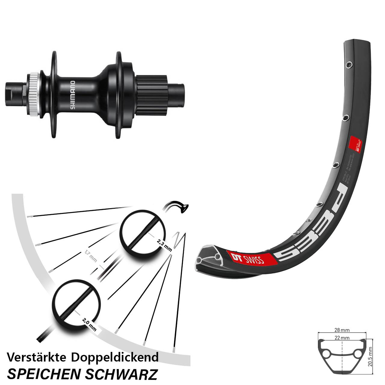 26 Zoll DT Swiss 533 D Shimano FH-MT510 Disc Hinterrad 12x142 Micro Spline