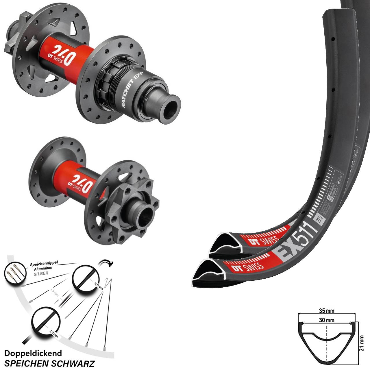 240 EXP DT Swiss EX511 Mullet 27,5 & 29 Zoll Laufradsatz Boost 6-Loch Sram XD