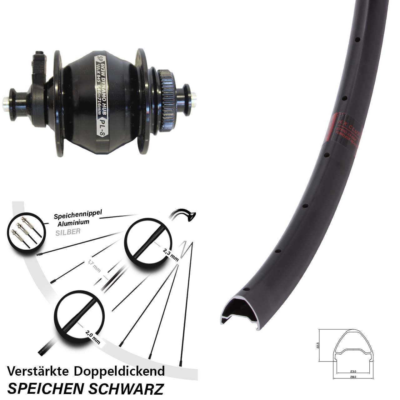 27,5 Zoll KX Clue Shutter Precision PL-8 Disc Nabendynamovorderrad für Schnellspanner