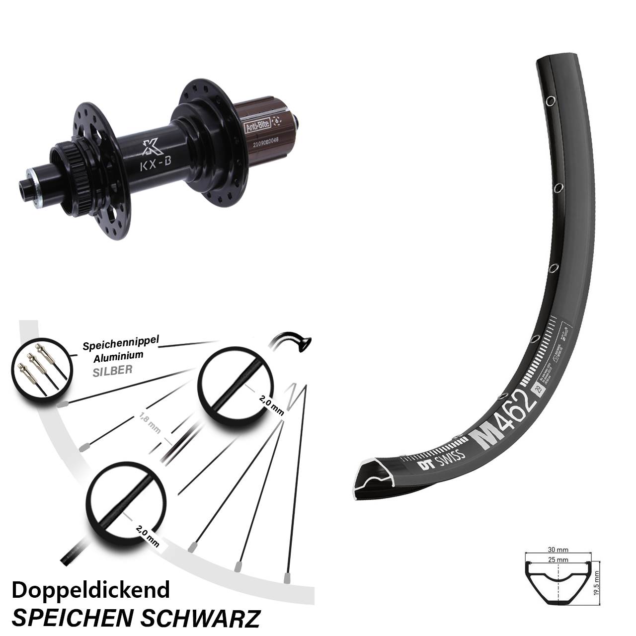Disc Hinterrad 27,5 Zoll DT Swiss M 462 KX-B 8-12 fach HG QR Boost