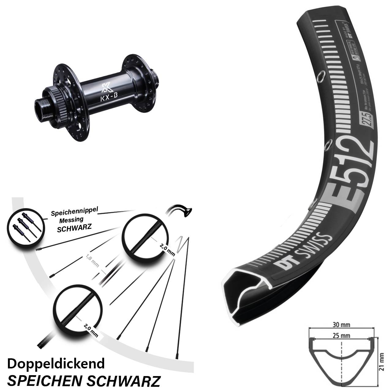 Centerlock Vorderrad 650B DT Swiss E 512 KX-B 15x110 Boost