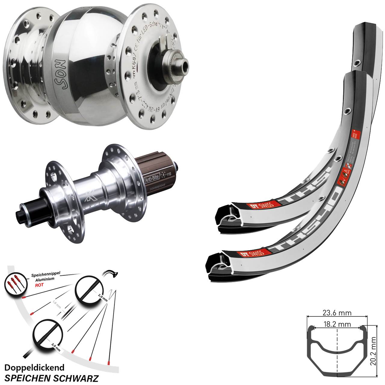 Laufradsatz 28 Zoll DT Swiss TK540 KX-T SONdelux wide body 8-12 fach QR