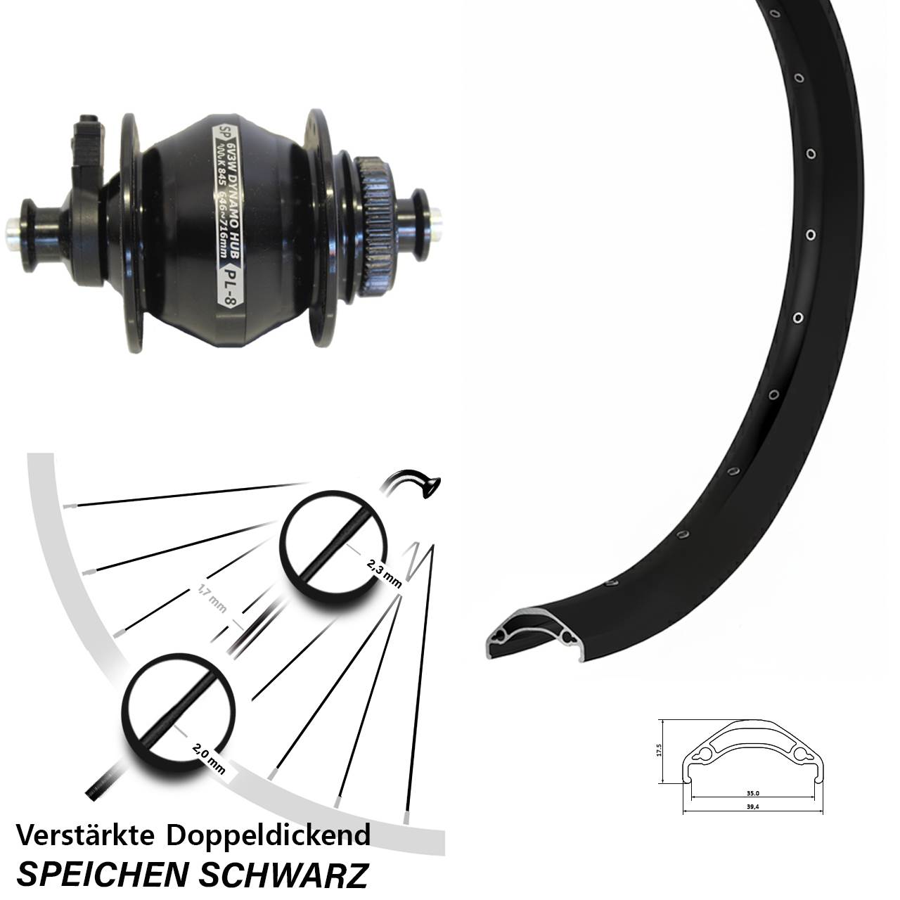 29 Zoll Ryde Disc 35 Shutter Precision PL-8 Dynamo-Vorderrad Centerlock QR