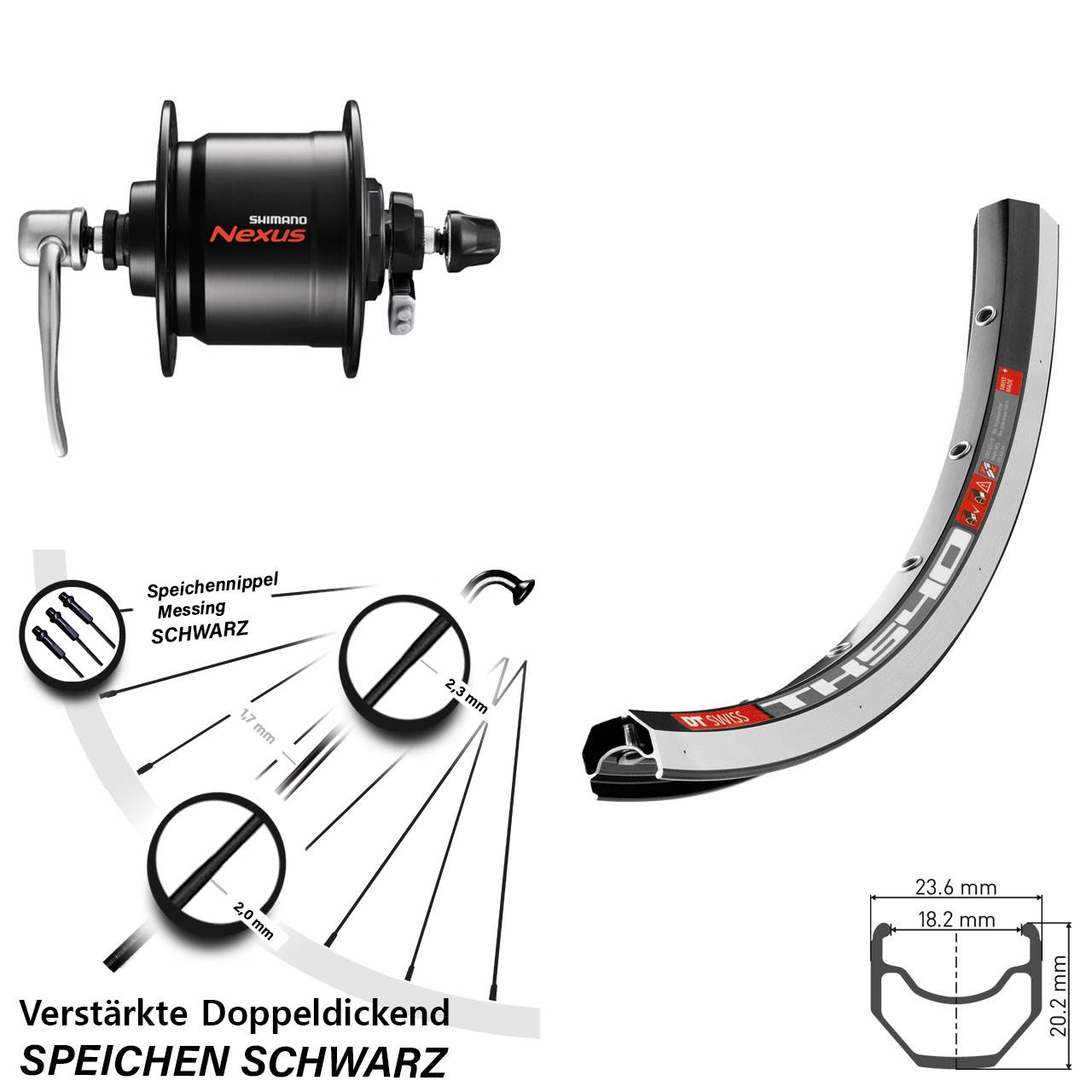 28 Zoll DT Swiss TK540 Shimano DH-C3000-3N Dynamo-Vorderrad QR