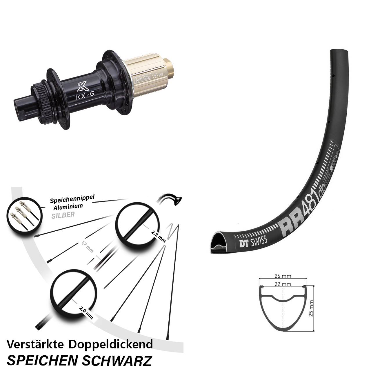 DT Swiss RR 481 KX-G 28 Zoll Hinterrad Centerlock 12x142 8-12 fach HG