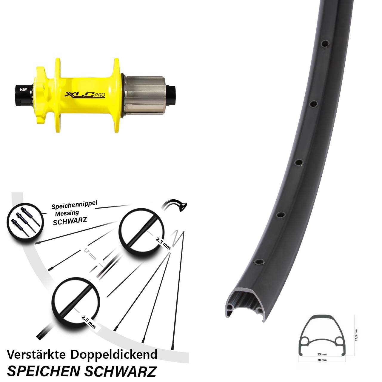 28 Zoll Ambrosio Sport XLC gelb Disc Laufrad 12x142 8-11 fach