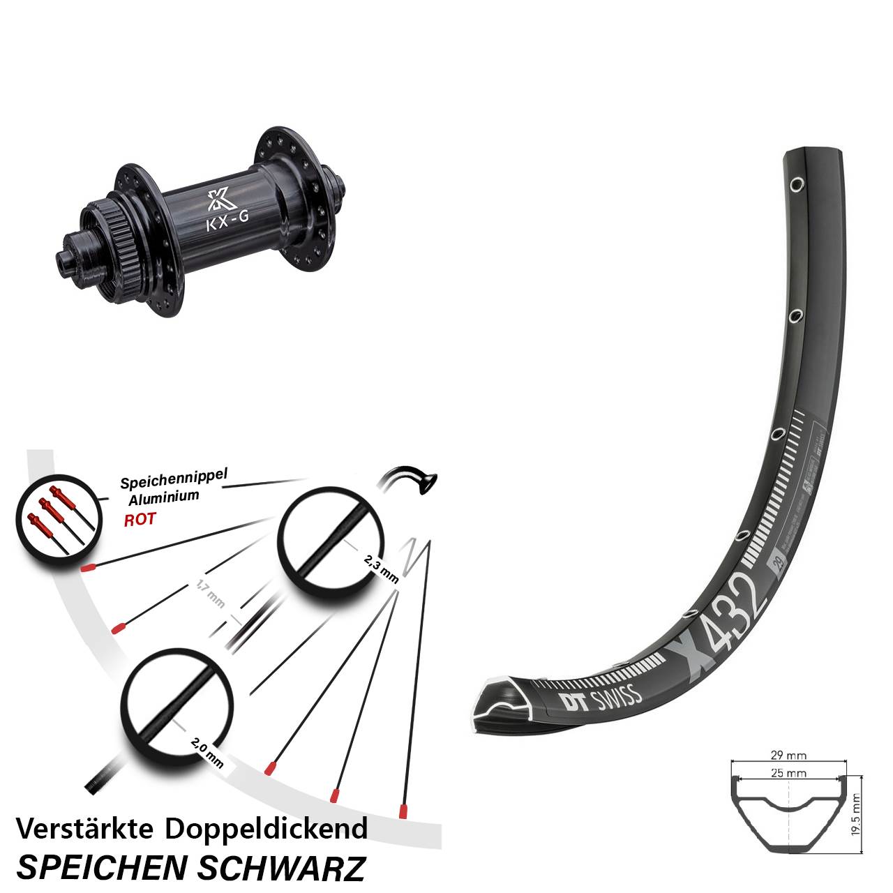 DT Swiss X 432 KX-G 29 Zoll Disc Vorderrad für Schnellspanner