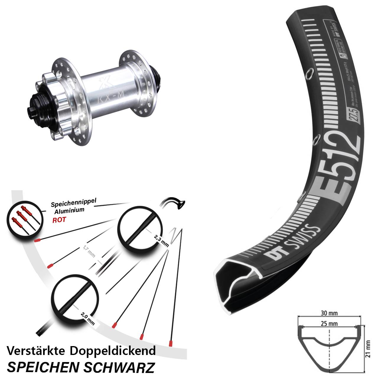 DT Swiss E 512 KX-M Disc 29 Zoll Laufrad für Schnellspanner