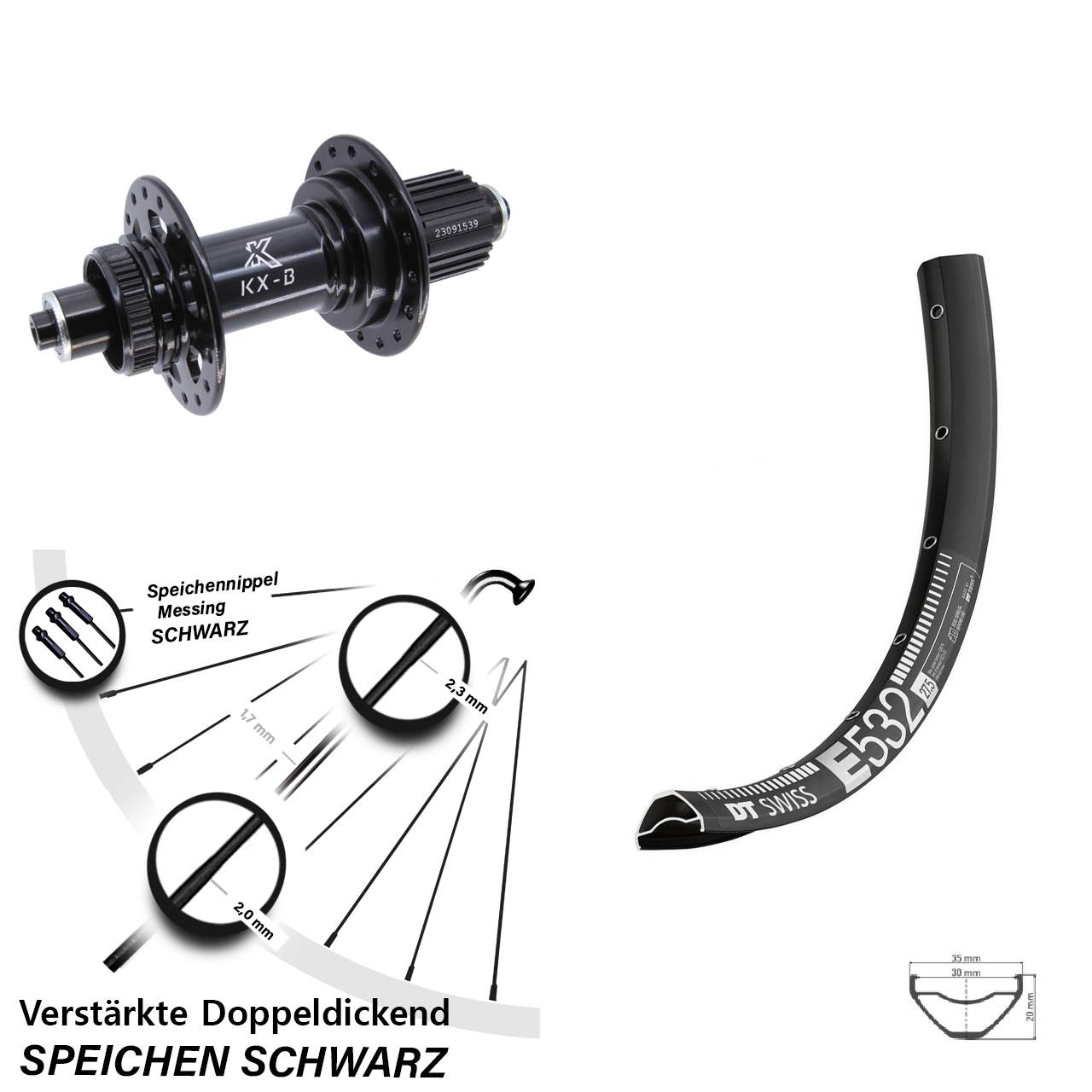 29 Zoll DT Swiss E 532 KX-B Disc Hinterrad für Schnellspanner Boost Shimano Micro Spline