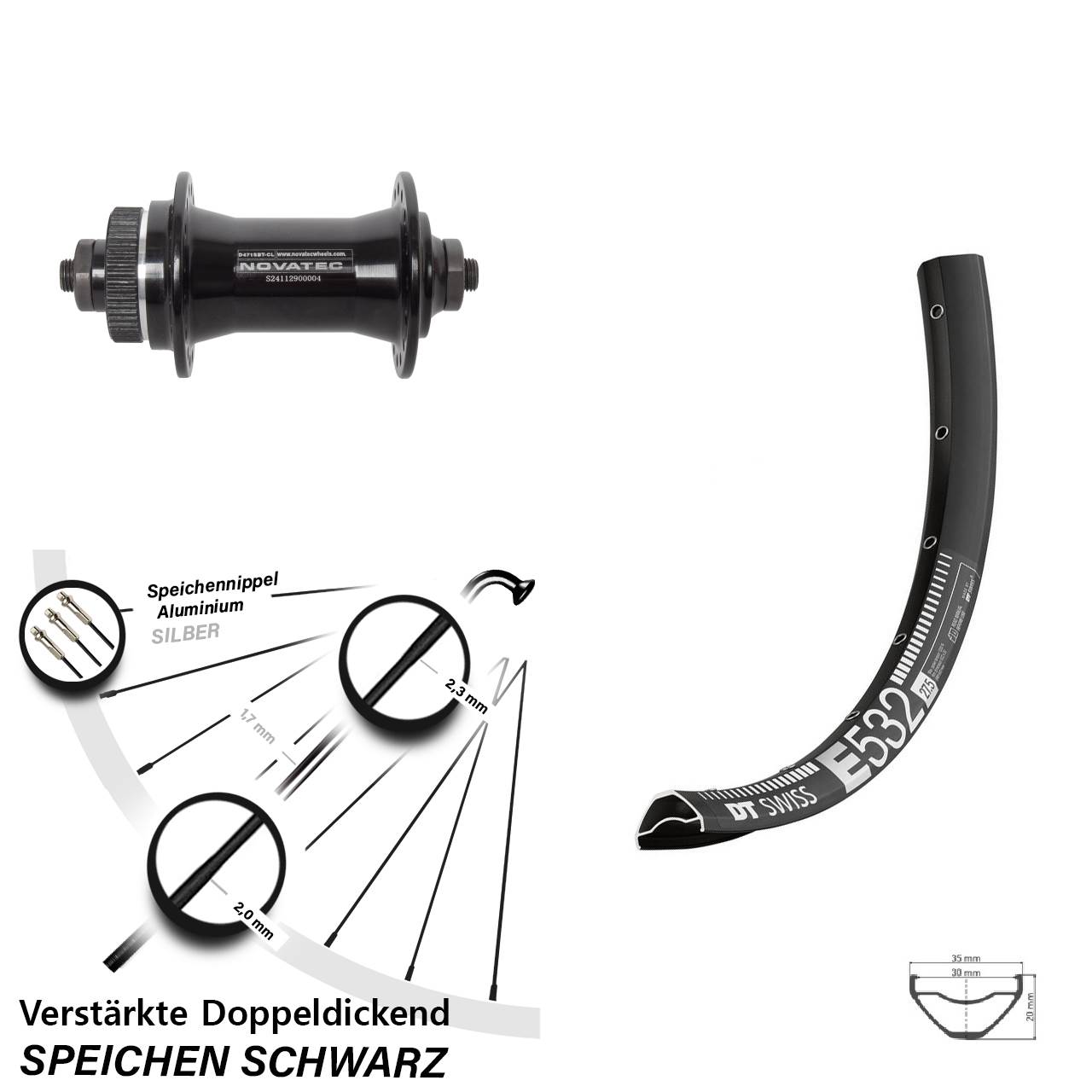 DT Swiss E532 Novatec D471 29 Zoll Centerlock Vorderrad für Schnellspanner