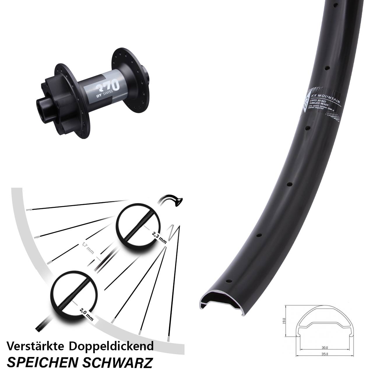 Disc Vorderrad 29 Zoll KX Mountain TR DT Swiss 370 15x100