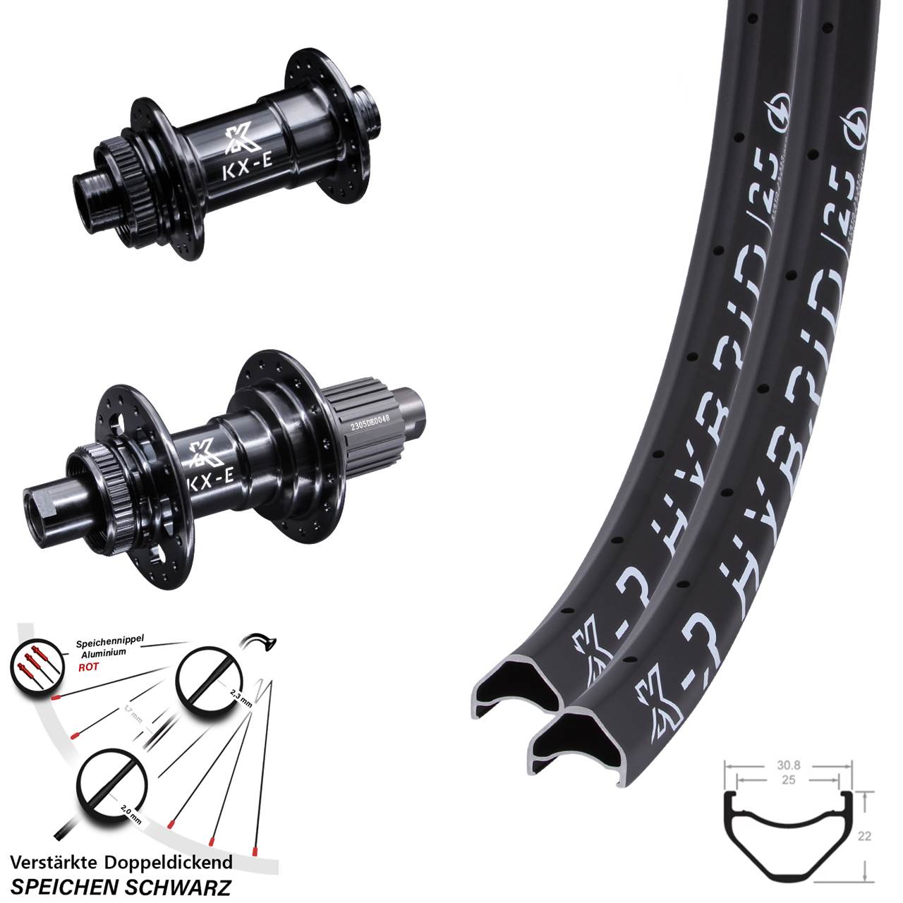 Centerlock Laufradsatz 28 Zoll KX-ER Hybrid 25 Shimano Micro Spline 15x100 12x142