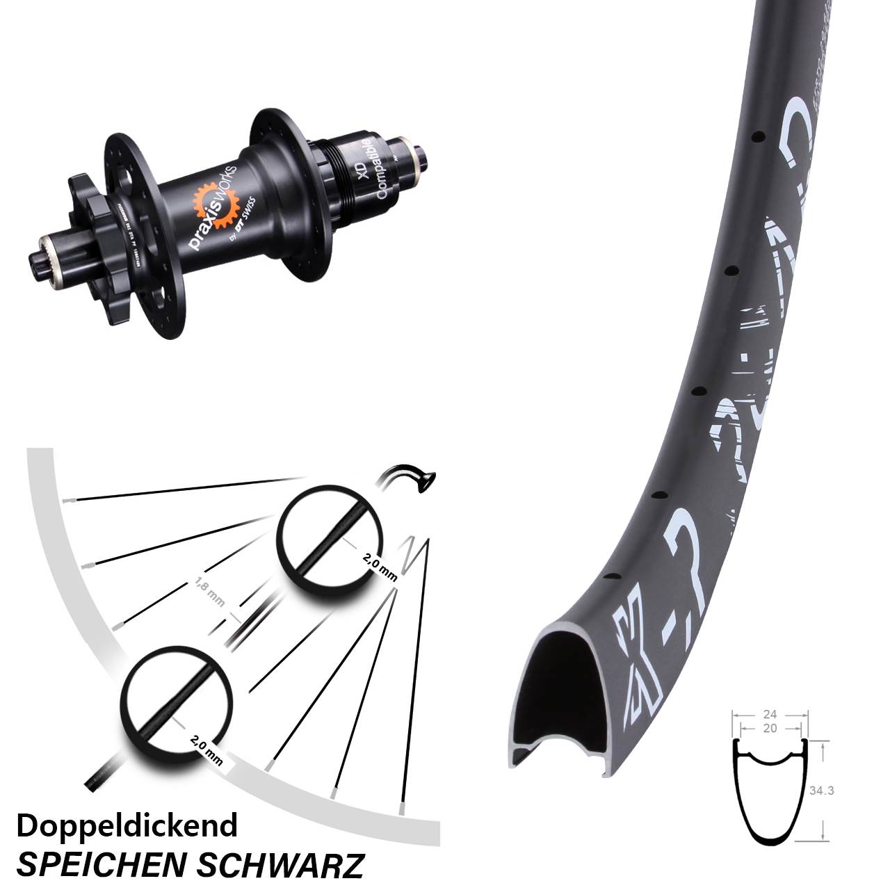 6-Loch Hinterrad 28 Zoll KX-R Road DT Swiss 350 SRAM XD QR