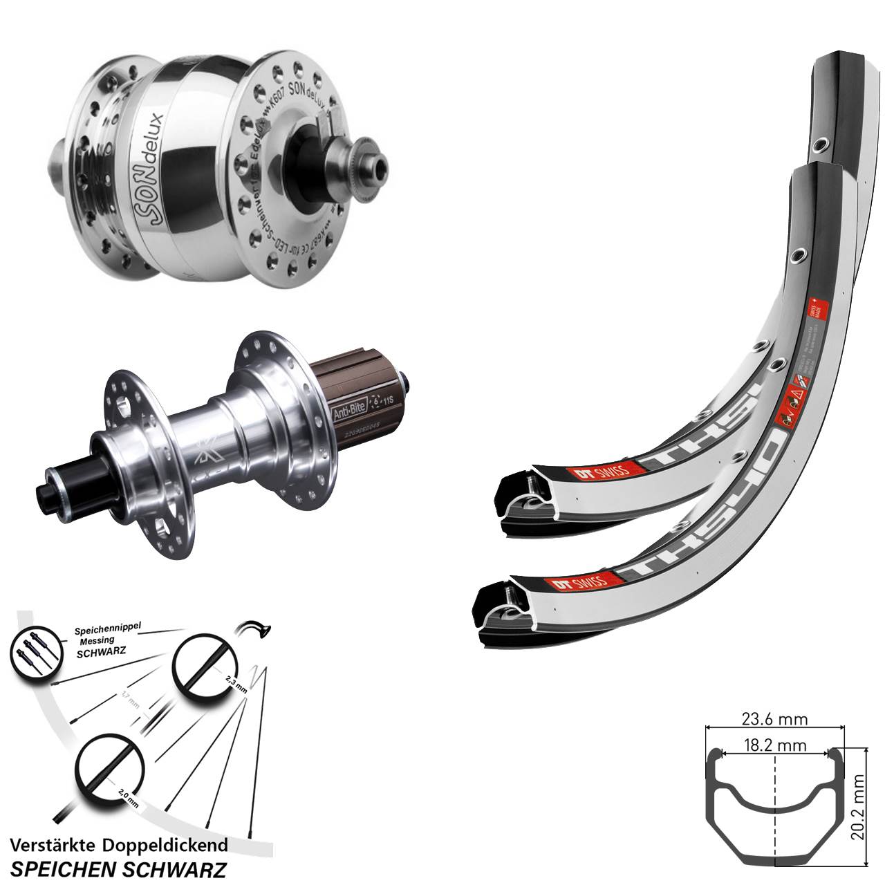 Laufrad-Satz für Schnellspanner 28 Zoll DT Swiss TK540 KX-T SONdelux poliert 8-12 fach