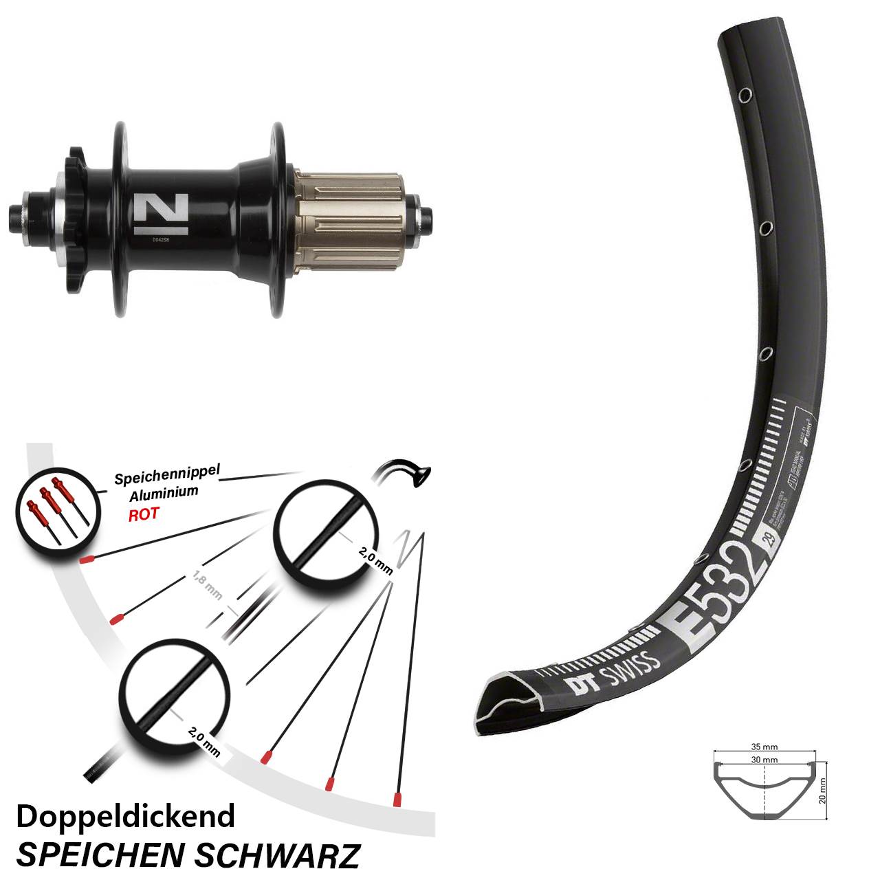 Hinterrad 6-Loch QR 29 Zoll DT Swiss E 532 Novatec D042 8-11 fach
