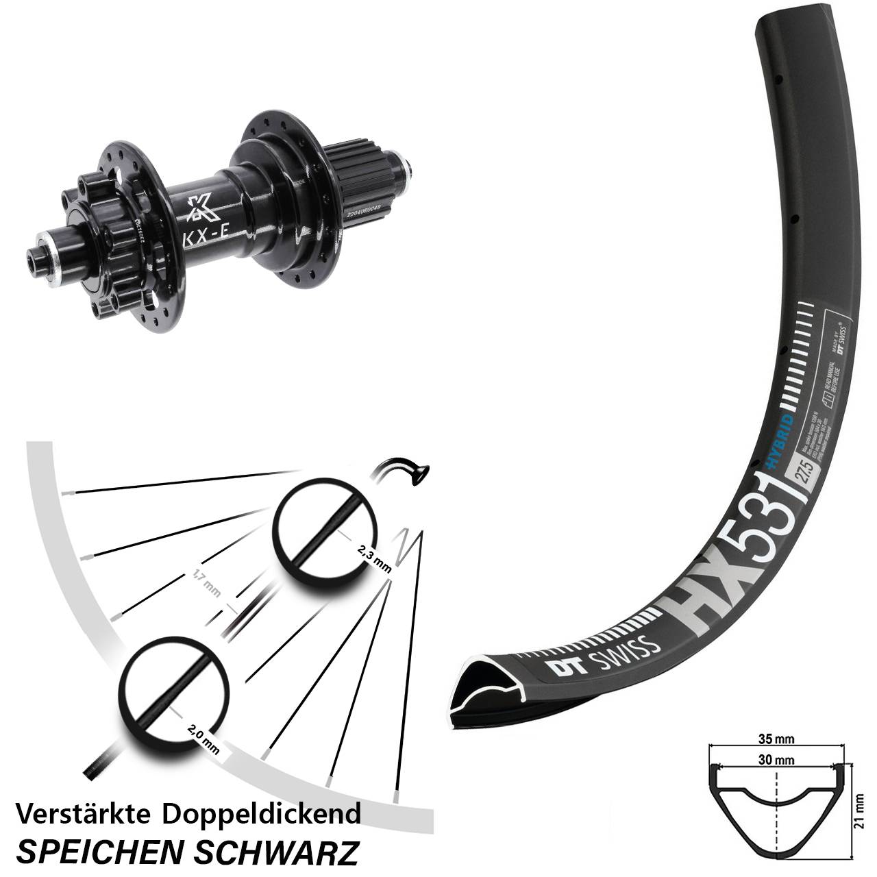 29 Zoll DT Swiss HX 531 KX-E Hinterrad 6-Loch QR Boost Shimano Micro Spline