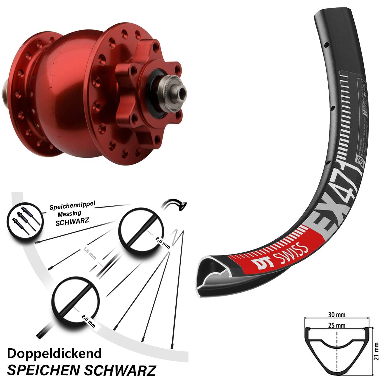 DT Swiss EX 471 Vorderrad 29 Zoll Dynamo SON 28 rot eloxiert 6-loch 5x100 mm