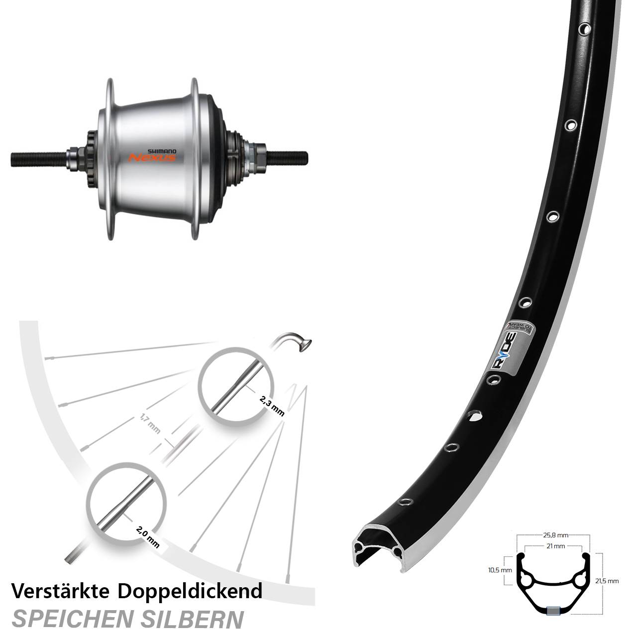 27,5 Zoll Ryde Zac 421 Hinterrad Shimano 7 Gang SG-C3001 Freilauf