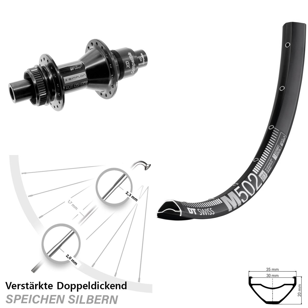 Hinterrad Centerlock 29 Zoll DT Swiss M502 DT Swiss 370 XD 12x142