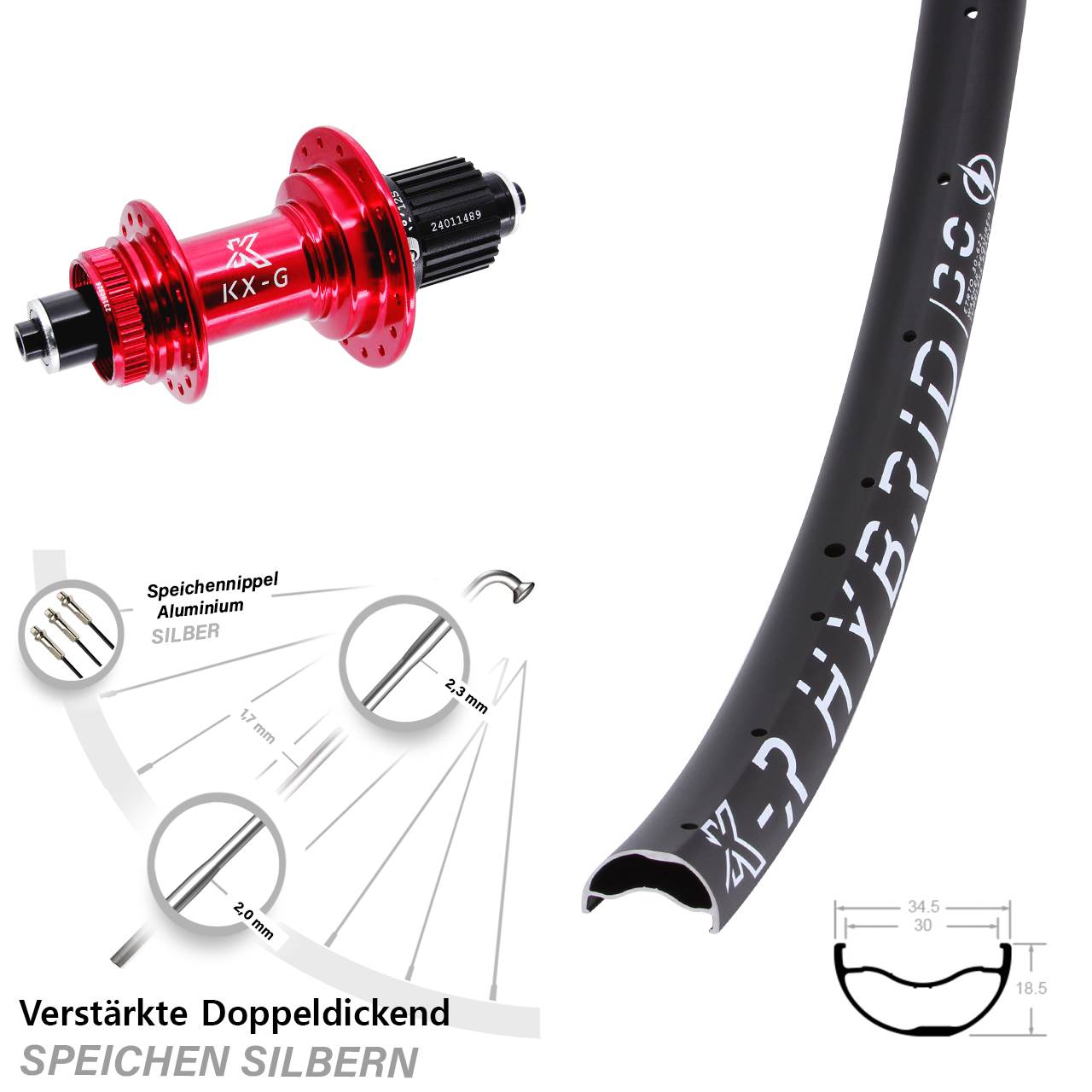 29 Zoll KX-GR Hybrid 30 rot Disc Laufrad QR Shimano Micro Spline