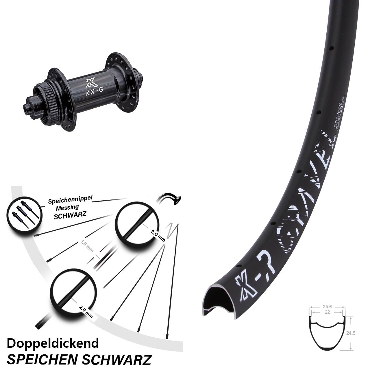 28-29 Zoll Vorderrad KX-GR Gravel leicht Centerlock Schnellspanner 5x100 mm 28 Speichen
