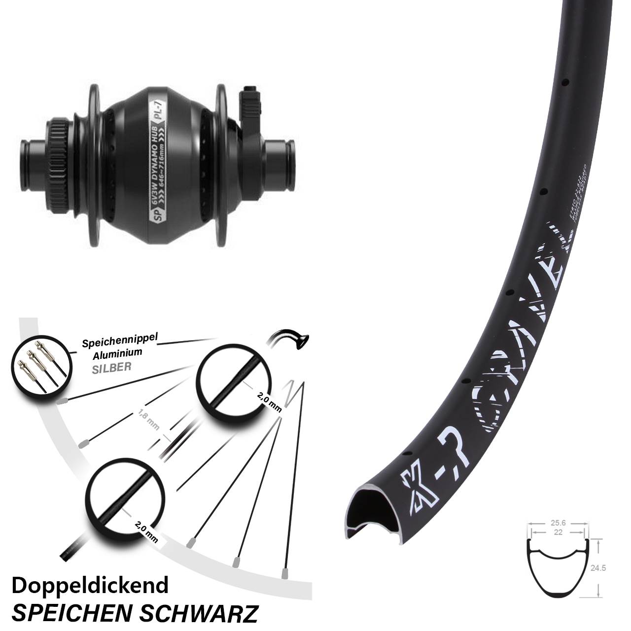 KX-R Gravel Shutter Precision PL-7 29 Zoll Disc Laufrad mit Nabendynamo 12x100